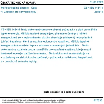 ČSN EN 1434-4 - Měřidla tepelné energie - Část 4: Zkoušky pro schválení typu - Tisk