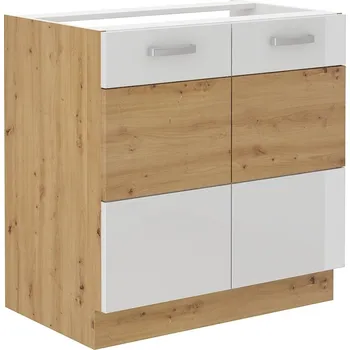 Kuchyňská linka MEADOW, skříňka pod dřez 80 ZL 2F BB, korpus: dub artisan, dvířka: bílý lesk, dub artisan + vyzvednutí ZDARMA