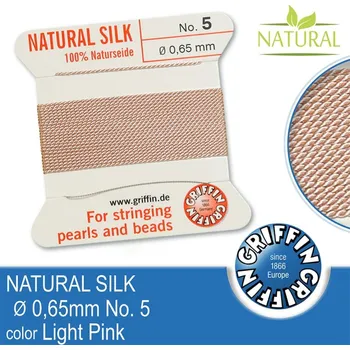 Nit Hedvábná nit s jehlou GRIFFIN síla nitě 0,65mm No.5 délka 2m. Barva Light Pink