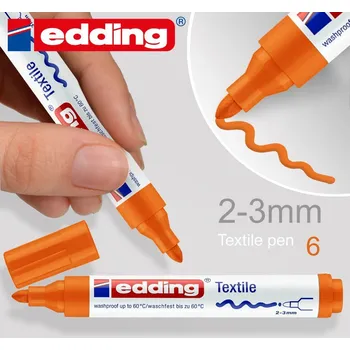 Permanentní textilní popisovač EDDING. Šířka 2-3mm odstín č.6 Oranžová tmavá