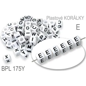 Dětské navlékací korálky Korálky plastové KOSTIČKA. Písmeno E. Velikost 6,0x6,0mm. Ozn. BPL 175Y. Balení 10Ks.