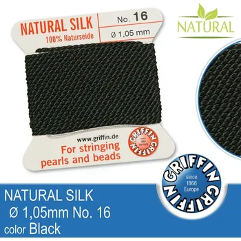 Nit Hedvábná nit s jehlou GRIFFIN síla nitě 1,05mm No.16 délka 2m. Barva Black