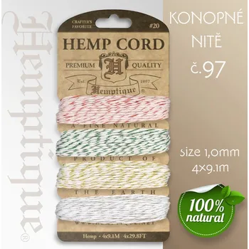 Nit Konopná nit HEMP CORD síla nitě 1,0mm. Balení 4x9,1m. Barva č.97 Metallic Classic
