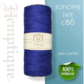 Nit Konopná nit HEMP CORD síla nitě 1,0mm. METRÁŽ Barva č.68 tm. Modrá