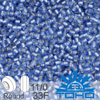 Korálek Korálky TOHO tvar ROUND (kulaté). Velikost 11/0. Barva č.33F-Silver-Lined Frosted Lt Sapphire . Balení 8g.