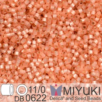 Korálek Korálky Miyuki Delica 11/0. Barva Dyed Peach Silverlined Alabaster DB0622. Balení 5g.