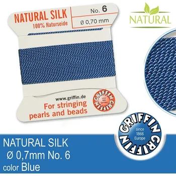 Nit Hedvábná nit s jehlou GRIFFIN síla nitě 0,70mm No.6 délka 2m. Barva Blue