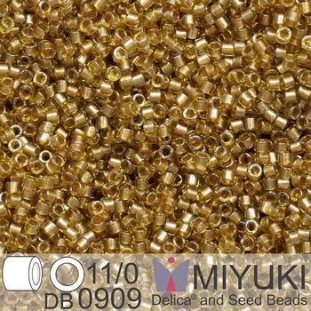 Korálek Korálky Miyuki Delica 11/0. Barva Spkl Honey Beige Lined Chartreuse DB0909. Balení 5g.