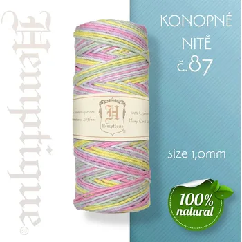Nit Konopná nit HEMP CORD síla nitě 1,0mm. METRÁŽ Barva č.87 Žluto-Modrá