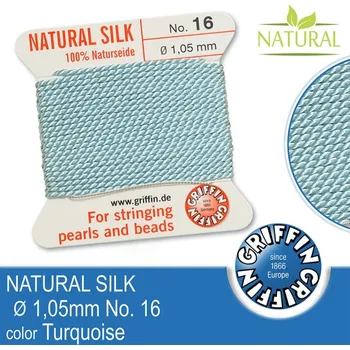 Nit Hedvábná nit s jehlou GRIFFIN síla nitě 1,05mm No.16 délka 2m. Barva Turquoise