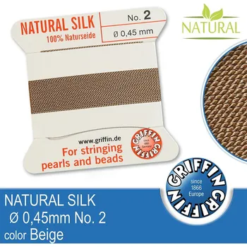 Nit Hedvábná nit s jehlou GRIFFIN síla nitě 0,45mm No.2 délka 2m. Barva Beige