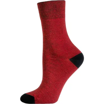 Dámské ponožky Bavlněné ponožky s lycrou červené s proužky, Velikost: 35 - 37 (3 - 4), Barva: Červená