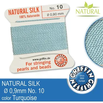 Nit Hedvábná nit s jehlou GRIFFIN síla nitě 0,90mm No.10 délka 2m. Barva Turquoise