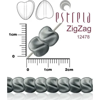 Korálek VOSKOVANÉ korále tvar ZigZag. Velikost 6x9mm. Barva 12478 (hematitová). Balení 14ks na návleku.