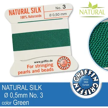 Nit Hedvábná nit s jehlou GRIFFIN síla nitě 0,5mm No.3 délka 2m. Barva Green