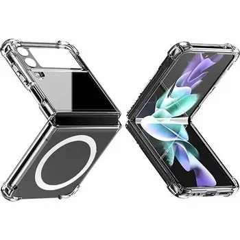 Pouzdro na mobilní telefon Ochranný silikonový obal MagSafe s integrací pro bezdrátové nabíjení Samsung Galaxy Z Flip4 5G F721B - průhledný