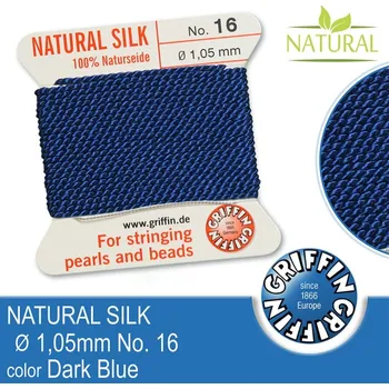 Nit Hedvábná nit s jehlou GRIFFIN síla nitě 1,05mm No.16 délka 2m. Barva Dark Blue