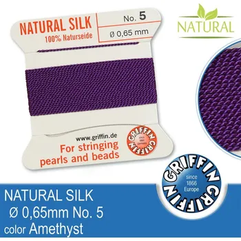Nit Hedvábná nit s jehlou GRIFFIN síla nitě 0,65mm No.5 délka 2m. Barva Amethyst