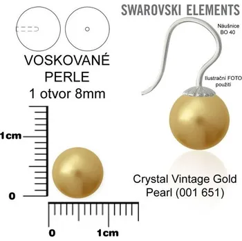Dětské navlékací korálky SWAROVSKI 5818 Voskované Perle 1otvor barva 651 CRYSTAL VINTAGE GOLD PEARL velikost 8mm.