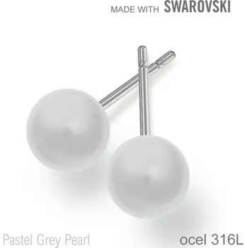 Náušnice Náušnice sada Made with Swarovski 5818 Pastel Grey Pearl (001 968) 6mm+puzeta 316L
