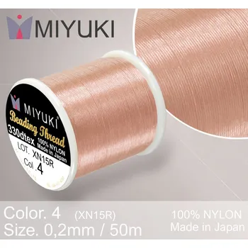 Nit Nylonová nit značky MIYUKI. Barva č. 4 Blush. Materiál 330DTEX (0,2mm). Balení 50m.