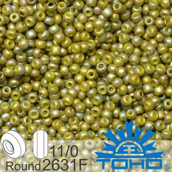 Korálek Korálky TOHO tvar ROUND (kulaté). Velikost 11/0. Barva č.2631F Semi Glazed Rainbow - Olive. Balení 8g.