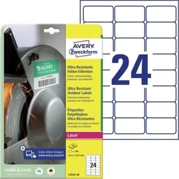 Samolepící etiketa Etikety ultra odolné Avery L7912-10, 63,5x33,9 mm, bílé,20 l