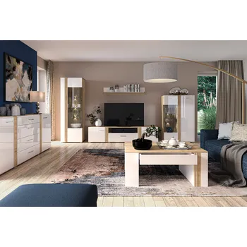 Obývací stěna Obývací sestava Adagio 1 leskle bílá/dub castello