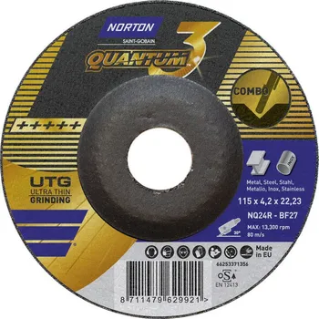 Řezný kotouč NORTON-CLIPPER Broušení Kotouč pro kov, inox 115x4.2x22.23mm pro Úhlová bruska Norton QUANTUM 3