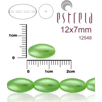 Korálek VOSKOVANÉ korále tvar ovál. Velikost 12x7mm. Barva 12548 (zelená). Balení 10ks na návleku.