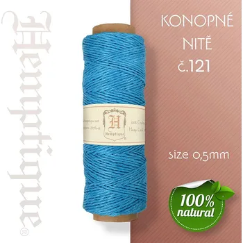 Nit Konopná nit HEMP CORD síla nitě 0,5mm. METRÁŽ Barva č.121 Modrá