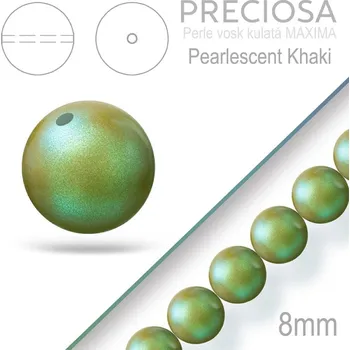 Dětské navlékací korálky Preciosa Perle voskovaná kulatá MAXIMA Pearlescent Khaki velikost 8mm. Balení návlek 15Ks.