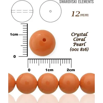 Korálek SWAROVSKI 5811 Voskované Perle barva CRYSTAL CORAL PEARL 816 velikost 12mm.