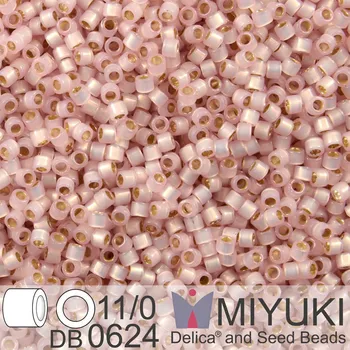 Korálek Korálky Miyuki Delica 11/0. Barva Dyed Lt Rose S/L Alabaster DB0624. Balení 5g.