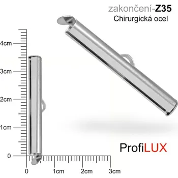 Materiál na výrobu šperku Zakončení na náramky chirurgická ocel. Ozn. Z35. Velikost otvor 3,5mm délka 35mm.