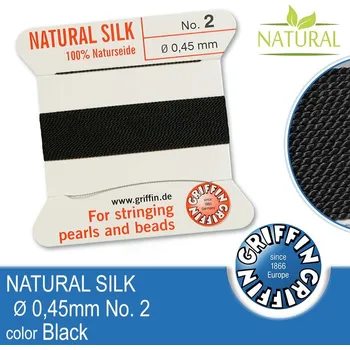 Nit Hedvábná nit s jehlou GRIFFIN síla nitě 0,45mm No.2 délka 2m. Barva Black