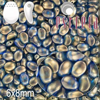 Korálek MAČKANÉ korále tvar OKVĚTNÍ LUPEN Velikost 6x8mm. Barva MODRÁ s zlatým pokovem 29266. Balení 20ks na návleku