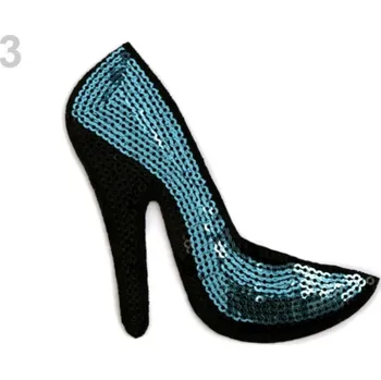 Textilní nažehlovací páska Nažehlovačka bota s flitry - 3 tyrkysová