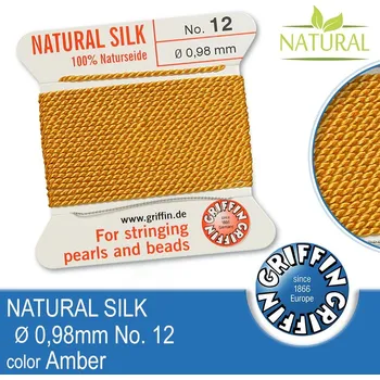 Nit Hedvábná nit s jehlou GRIFFIN síla nitě 0,98mm No.12 délka 2m. Barva Amber