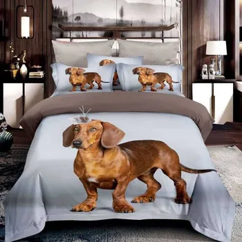 Povlečení 3D povlečení Jezevčík 1 + prostěradlo šedé 2x 140 x 200, 2x 70 x 90, 2x 40 x 50 cm zipový uzávěr