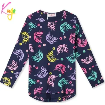 Dívčí tričko dl.r. Kugo HC9297, tmavě modré (dívčí tričko dlouhý rukáv jednorožci)