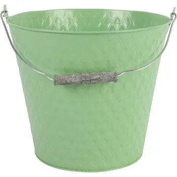 Květináč Plechový kyblík s uchem Sannah L zelený 28x28x25 cm