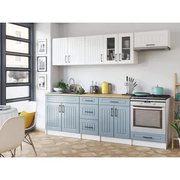 Falco Kuchyňská linka Běla 240/240 bílá/denim MAT