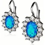 Šperky4U Stříbrné náušnice se zirkony a modrým opálem - ZB33705-OP05