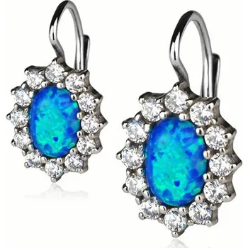 Náušnice Šperky4U Stříbrné náušnice se zirkony a modrým opálem - ZB33705-OP05