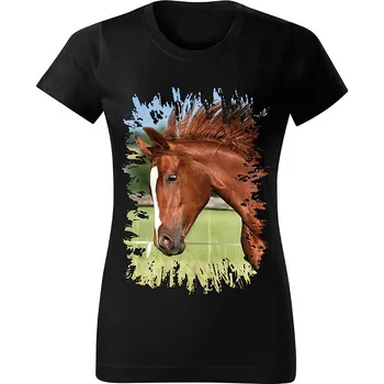 Dámské tričko Dámské tričko s koněm č.05 Černé 3XL (koňské koně kůň hlava)