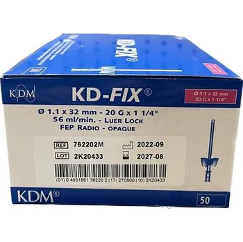 Injekční jehla KD Medical Intravenózní kanyla KDM s křidélky a portem 50 ks 20G růžová 1.1 x 32 mm