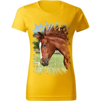 Dámské tričko Dámské tričko s koněm č.05 Žluté 3XL (koňské koně kůň hlava)