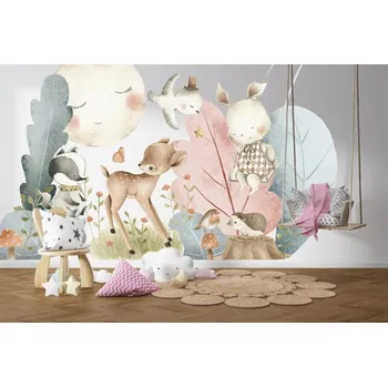 Samolepící dekorace Samolepka na zeď pro děti zvířata na kouzelné louce 120 x 240 cm