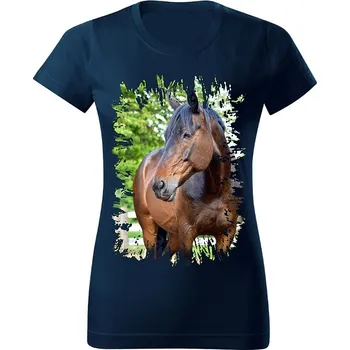 Dámské tričko Dámské tričko s koněm č.04 Navy modré L (koňské koně kůň hlava)